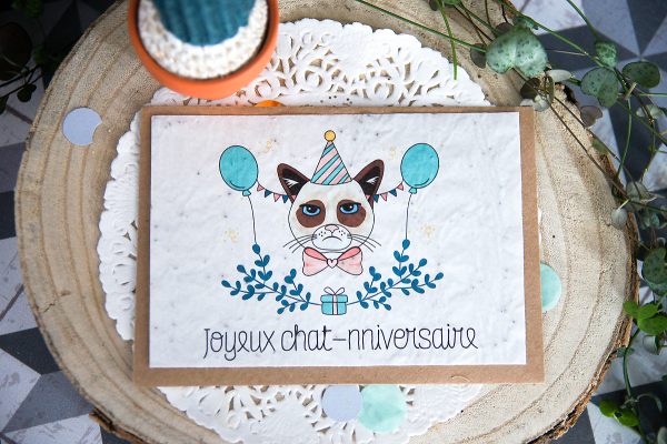 Carte Postale à planter : Joyeux chat-nniversaire