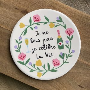 Sous-verre en céramique « Je ne bois pas, je célèbre la vie »  Esprit champagne