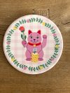 Sous-verre en céramique Lucky Cat (Maneki-neko) – Chat porte-bonheur fleuri